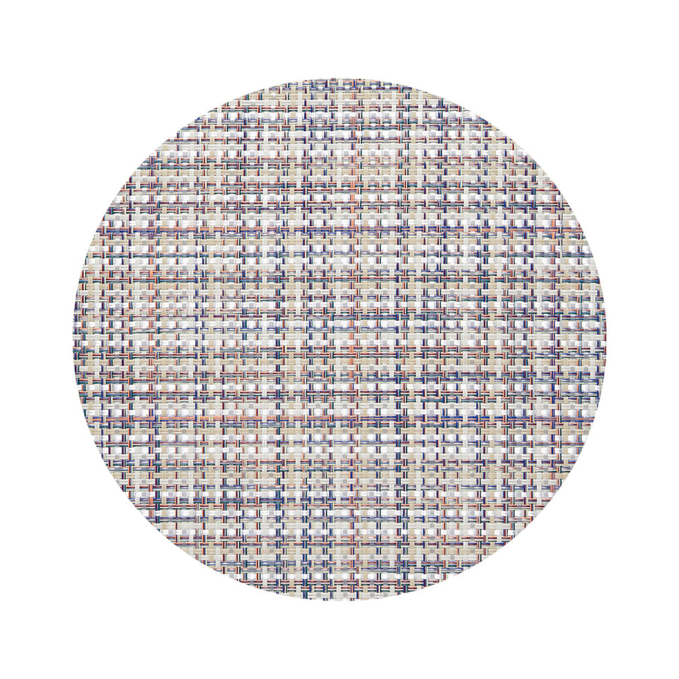 Chilewich Basketweave in Bon Bon, round on a white background