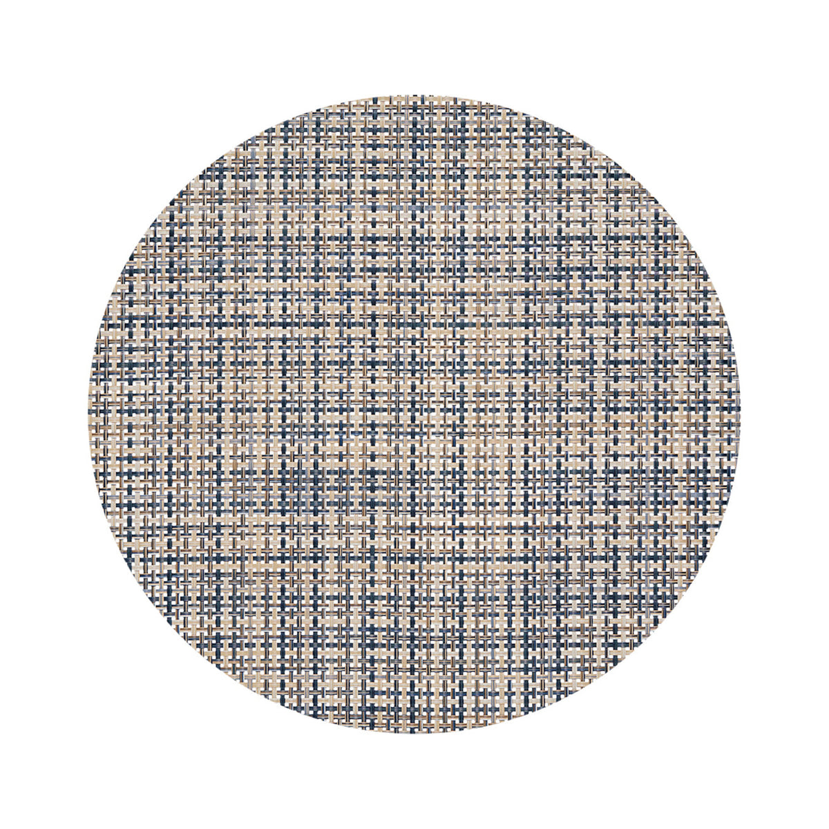 Chilewich Basketweave in Coast, round on a white background