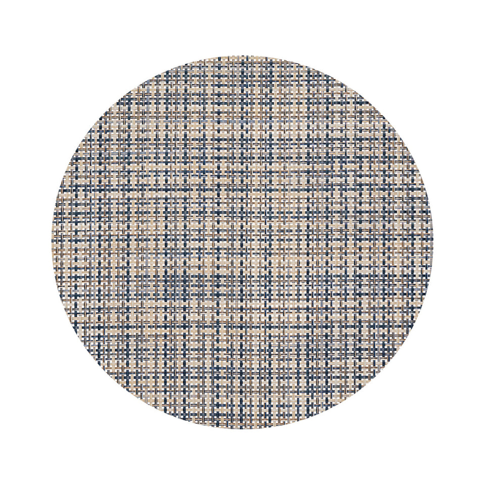 Chilewich Basketweave in Coast, round on a white background