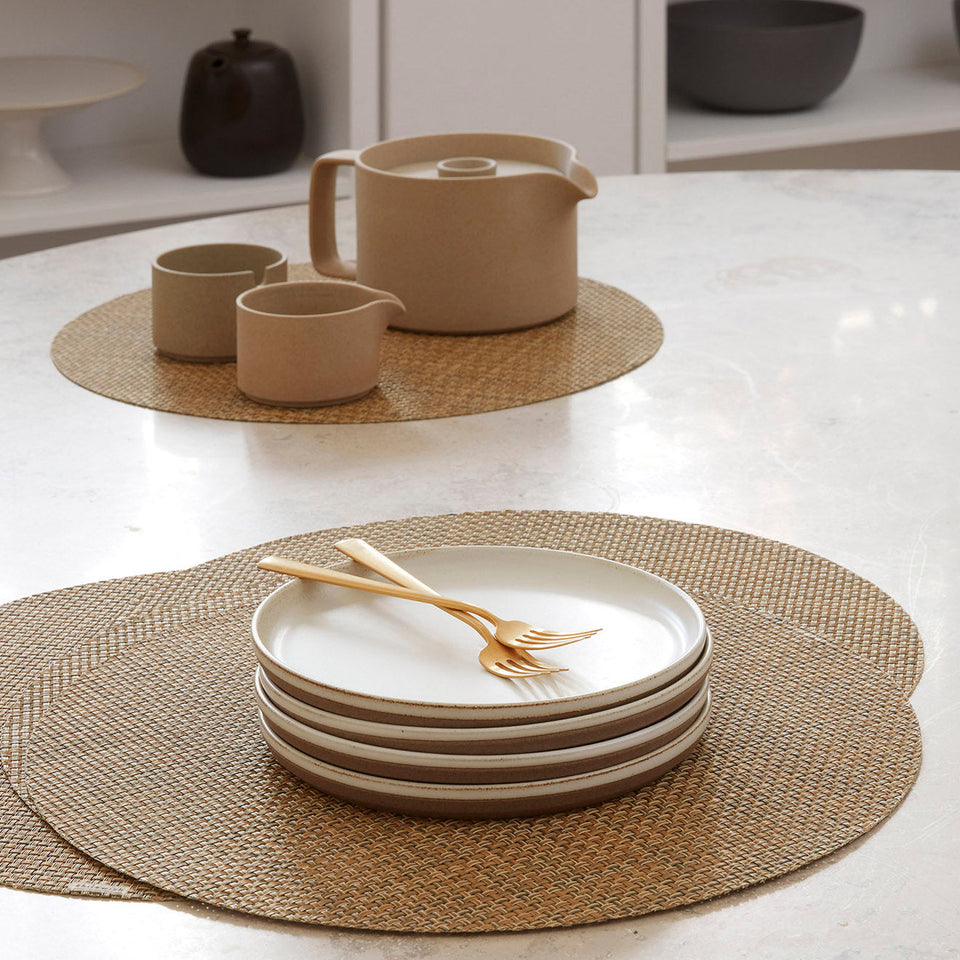 Chilewich Basketweave placemat in Teak, lifestyle detail
