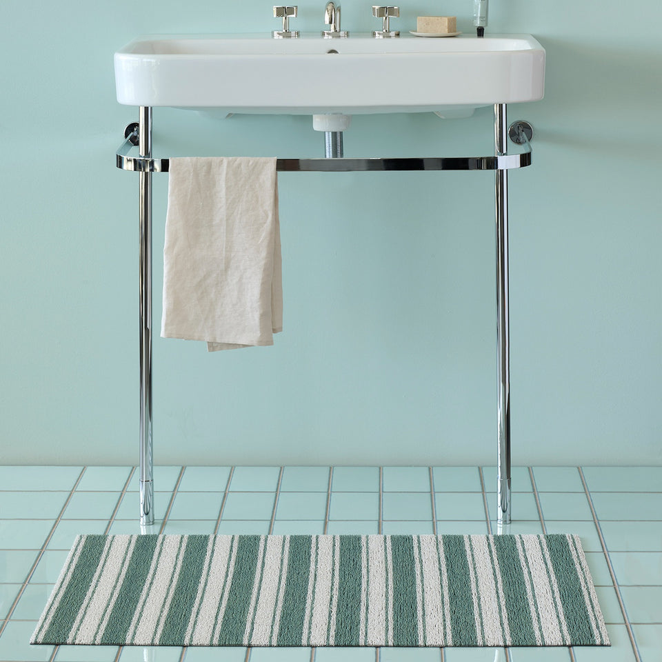 Seaside Boardwalk Stripe Shag Mat by Chilewich — in use