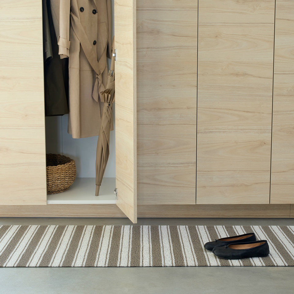 Walnut Boardwalk Stripe Shag Mat by Chilewich — in use