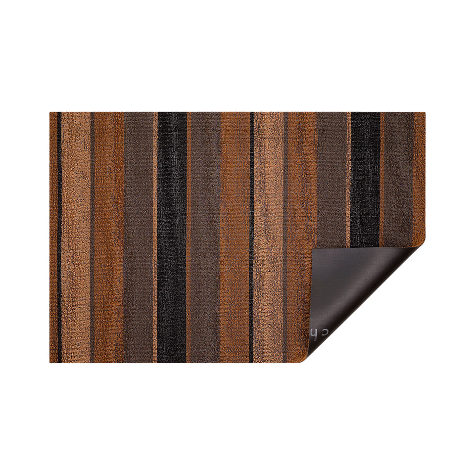 Honey Bolt Stripe Shag Mat by Chilewich — folded corner showing the vinyl backing