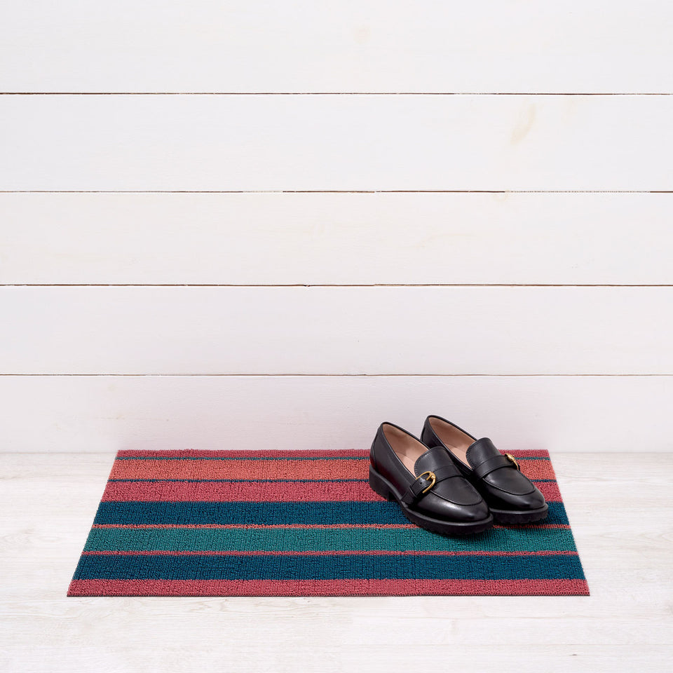 Raspberry Bolt Stripe Shag Mat by Chilewich — 18 by 28 inch doormat