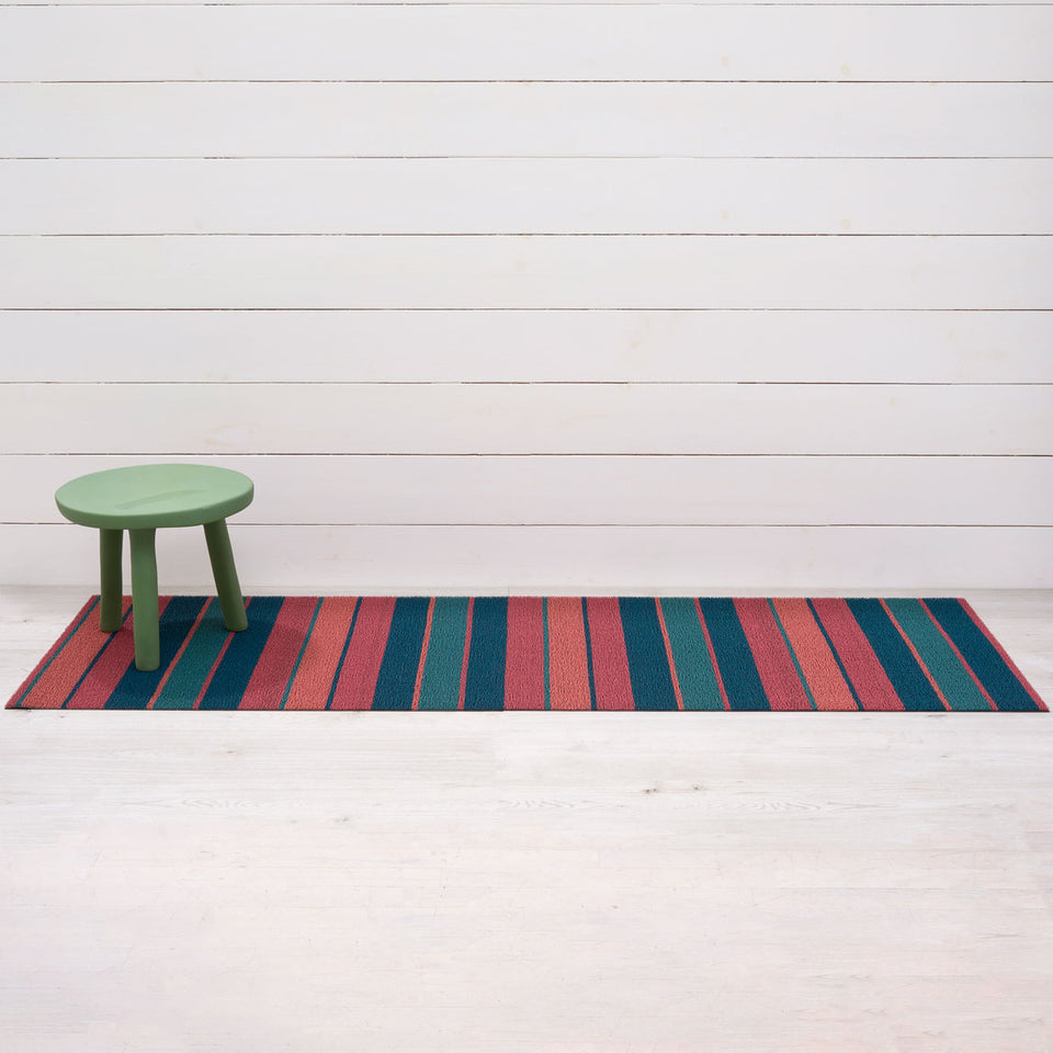 Raspberry Bolt Stripe Shag Mat by Chilewich — 24 by 72 inch runner