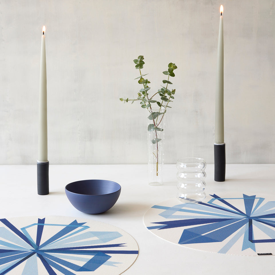 Chilewich Bow in Frost, shown in a styled table setting
