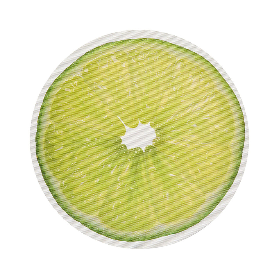 Chilewich Citrus round placemat in Lime, viewed from above on a white background