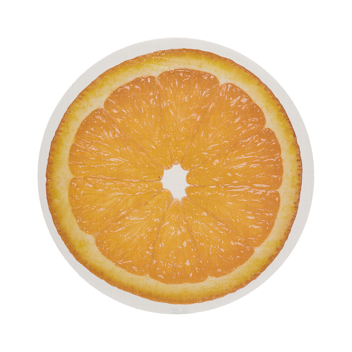 Chilewich Citrus round placemat in Orange, viewed from above on a white background