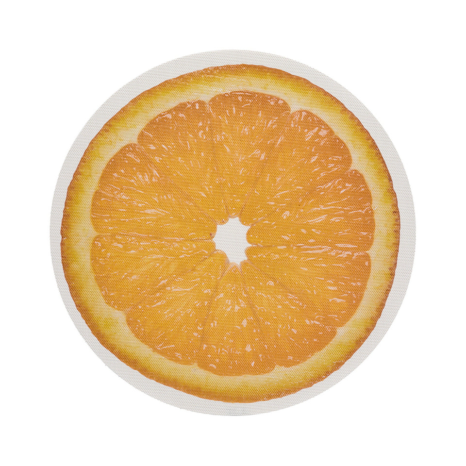 Chilewich Citrus round placemat in Orange, viewed from above on a white background