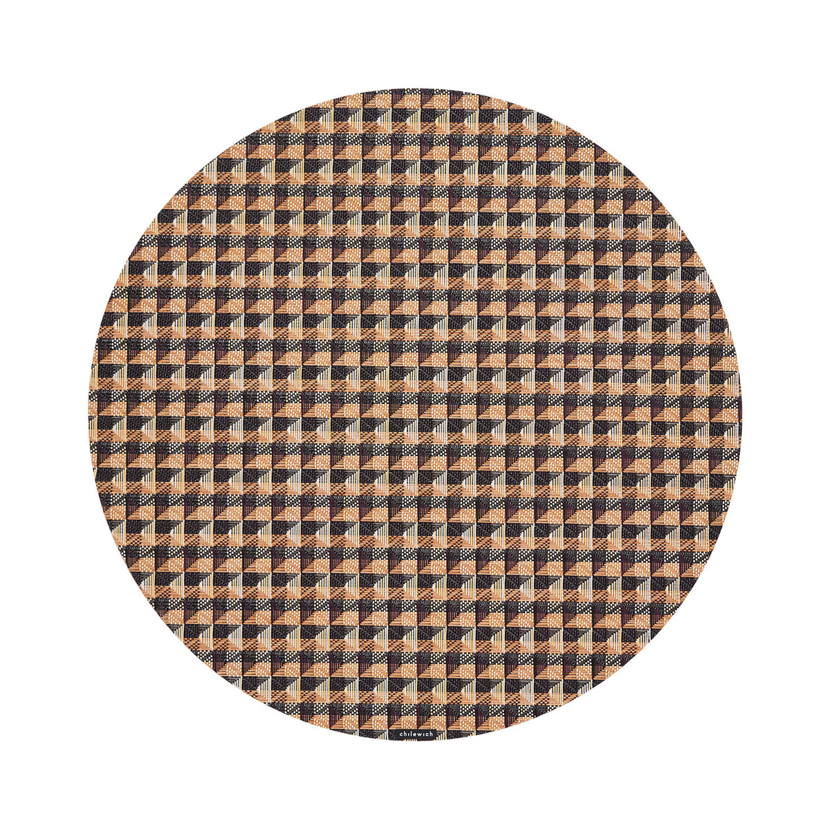 Chilewich Crane round placemat in Honey, viewed from above on a white background