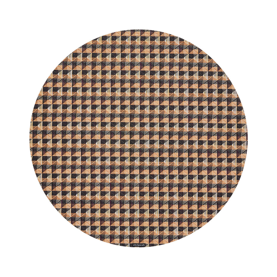 Chilewich Crane round placemat in Honey, viewed from above on a white background
