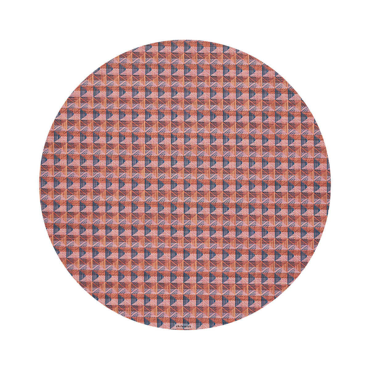Chilewich Crane round placemat in Raspberry, viewed from above on a white background