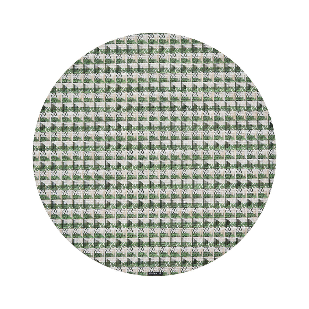 Chilewich Crane round placemat in Thyme, viewed from above on a white background