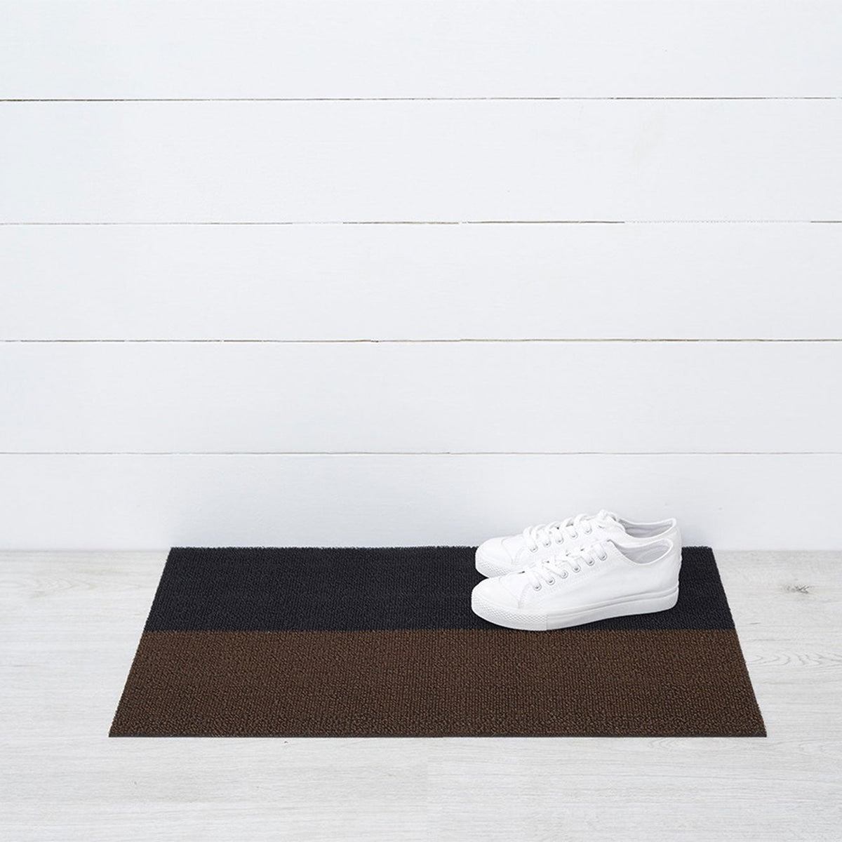Mocha Duo Stripe Shag Mat by Chilewich — 18 by 28 inch doormat