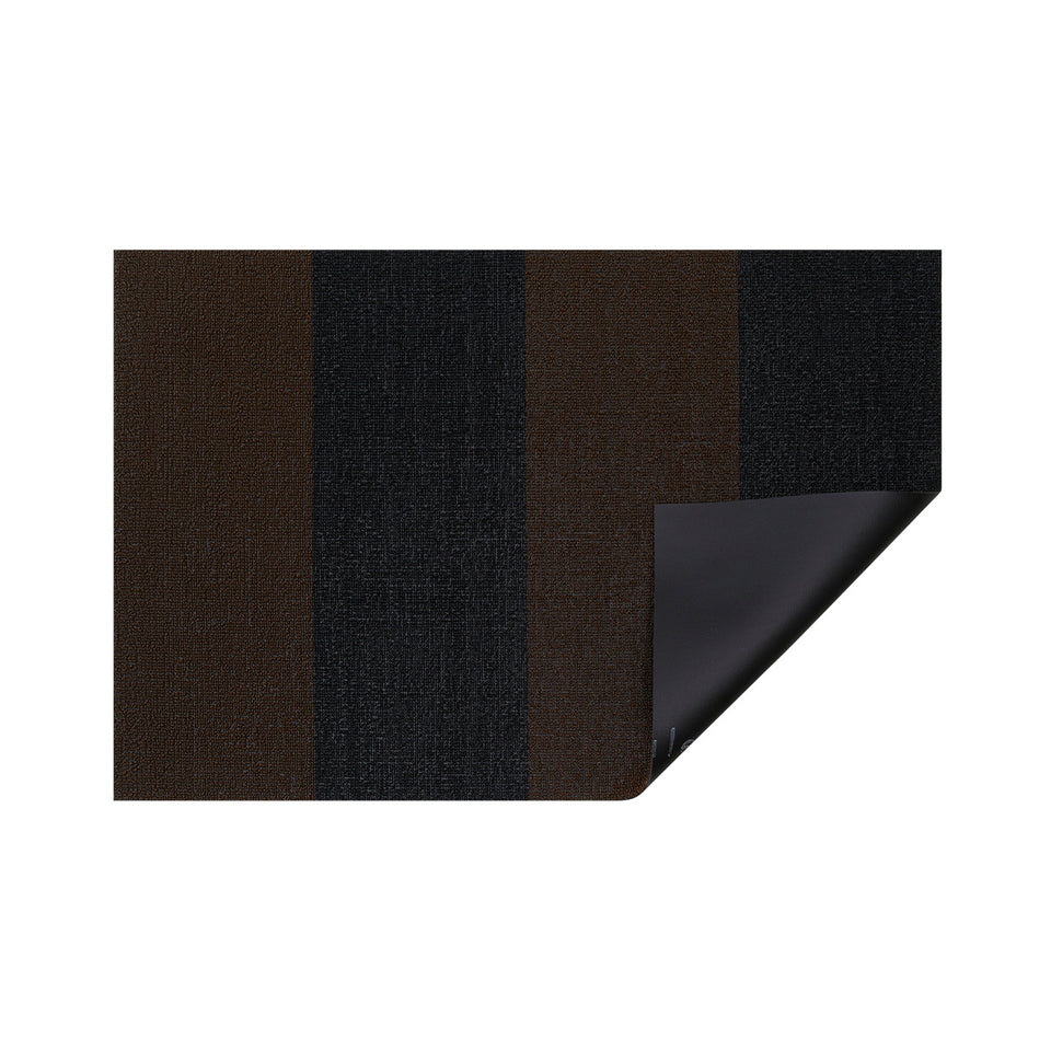 Mocha Duo Stripe Shag Mat by Chilewich — folded corner showing the vinyl backing