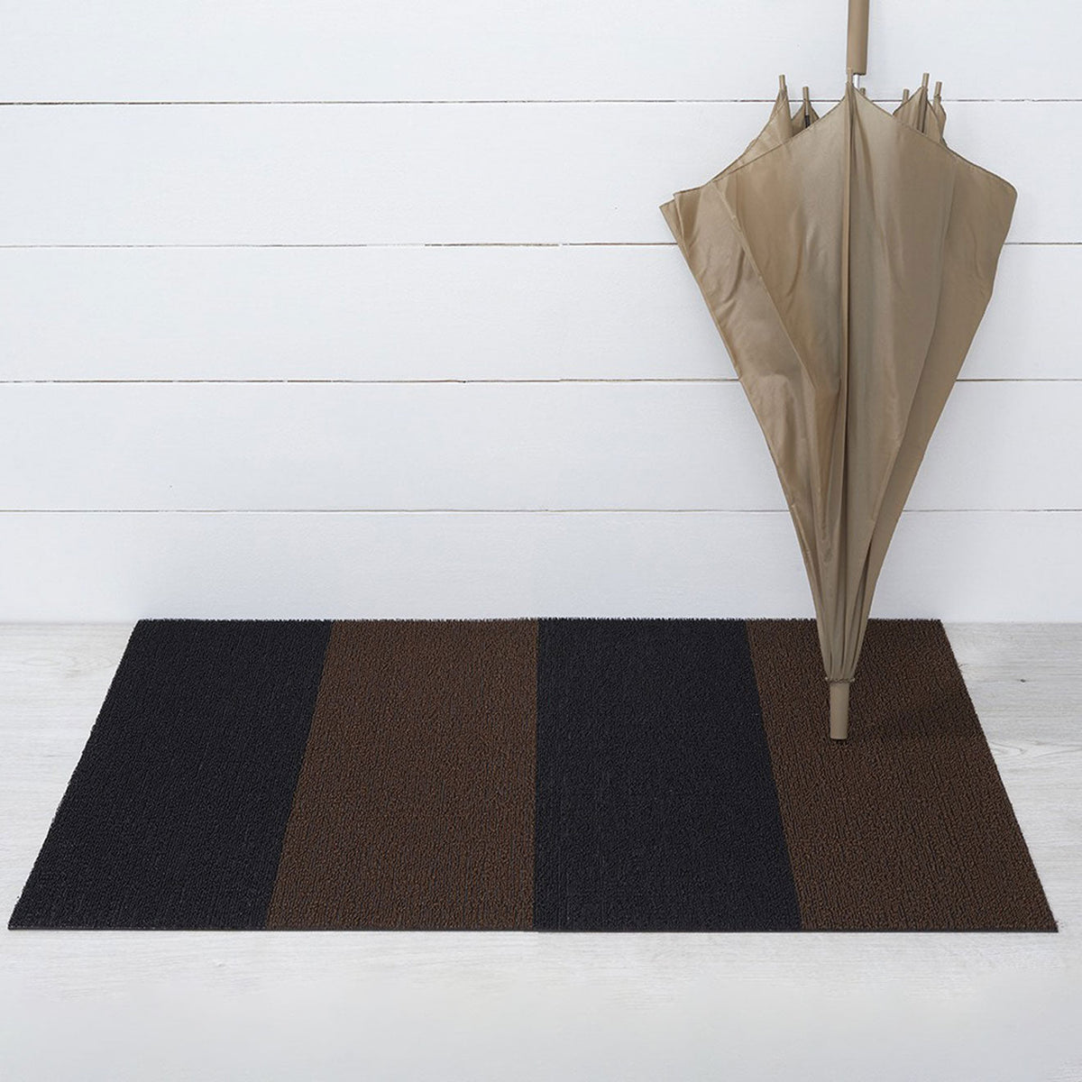 Mocha Duo Stripe Shag Mat by Chilewich — 24 by 36 inch utility mat