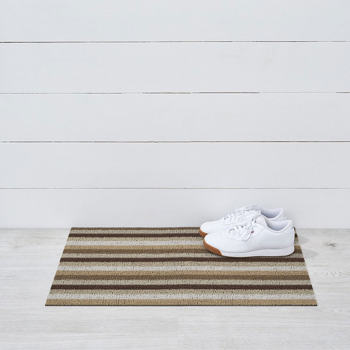 Mocha Even Stripe Shag Mat by Chilewich — 18 by 28 inch doormat