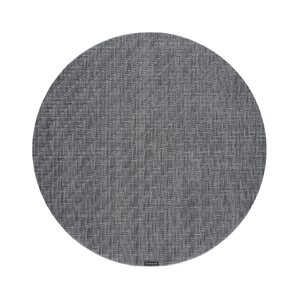 Chilewich Foxtail round placemat in Alloy, viewed from above on a white background