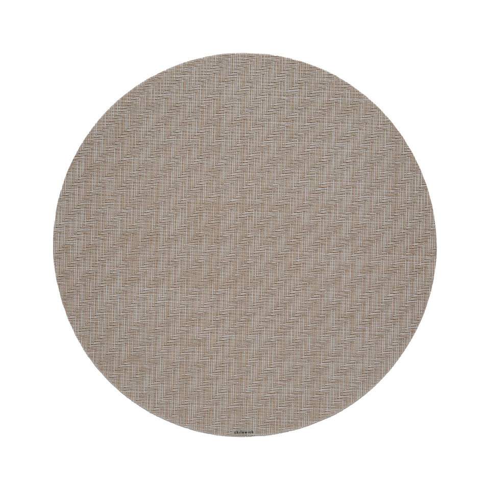 Chilewich Foxtail round placemat in Ecru, viewed from above on a white background