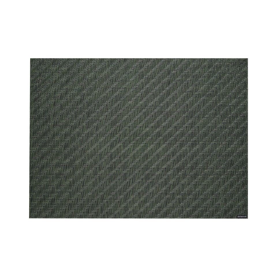 Chilewich Foxtail rectangle placemat in Thyme, viewed from above on a white background