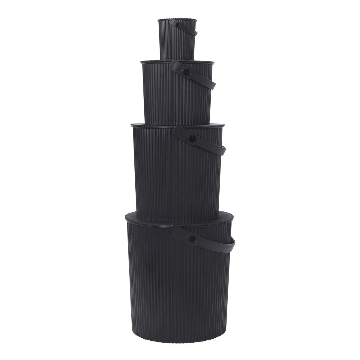 Black Hachiman buckets shown together in several sizes