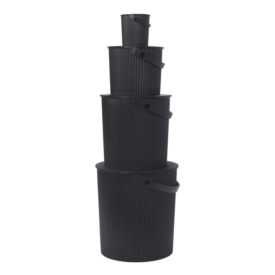 Black Hachiman buckets shown together in several sizes