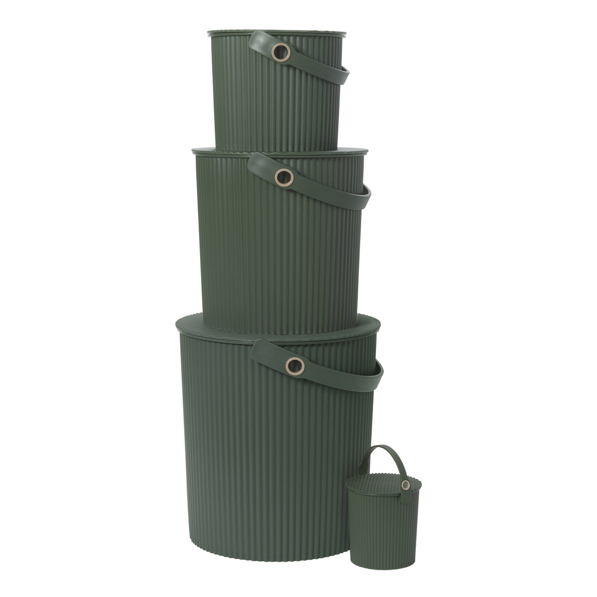 Garden Green Hachiman buckets shown together in several sizes