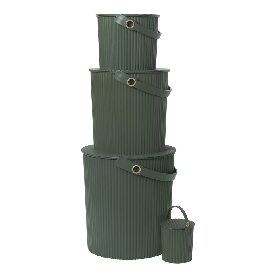 Garden Green Hachiman buckets shown together in several sizes