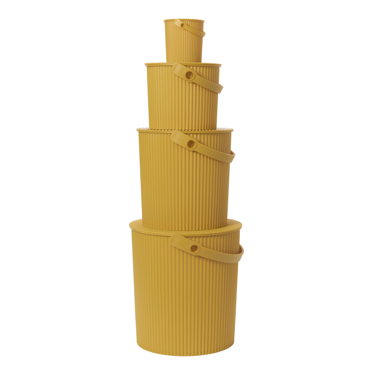 Mustard Hachiman buckets shown together in several sizes