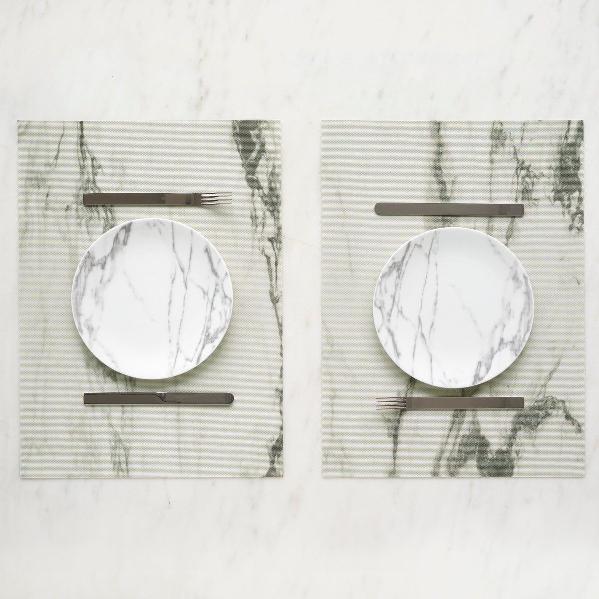 Chilewich Marble in Calacatta, shown in a styled table setting