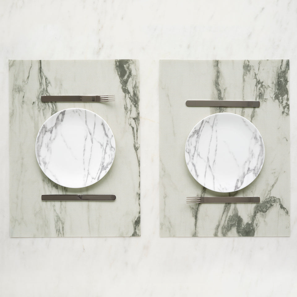 Chilewich Marble in Calacatta, shown in a styled table setting