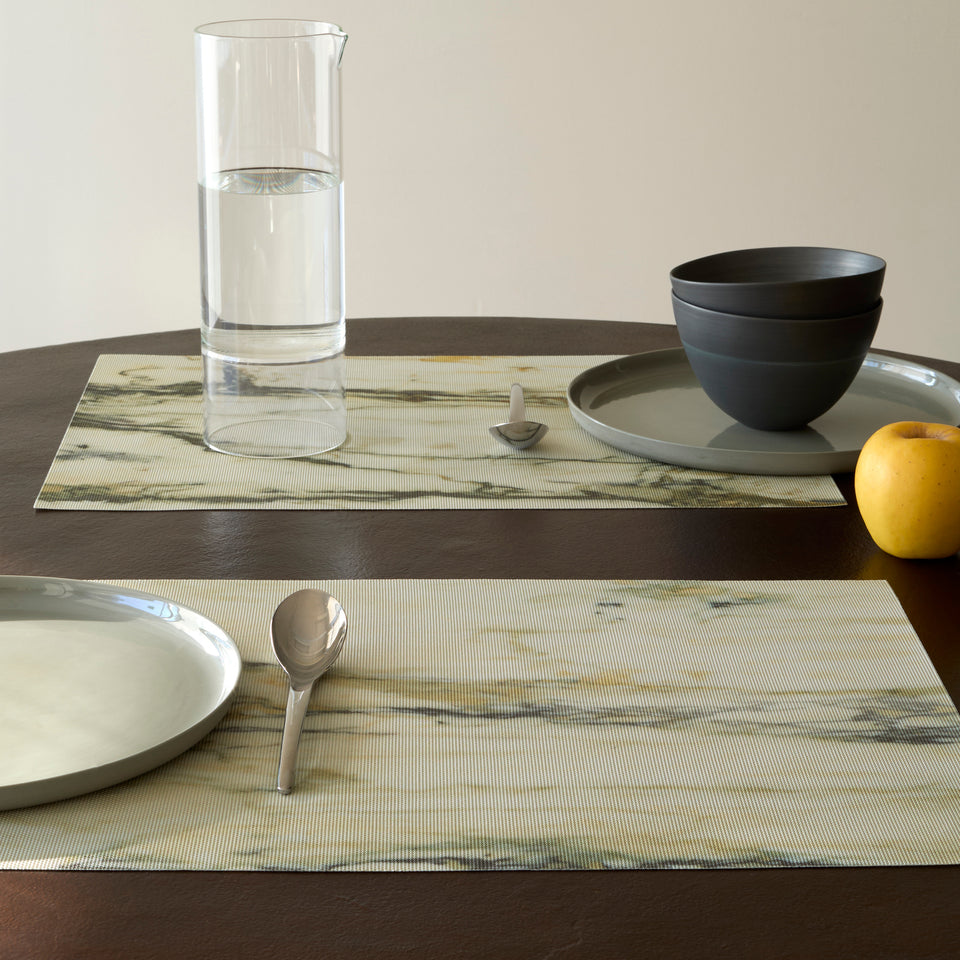 Chilewich Marble in Gold, shown in a styled table setting