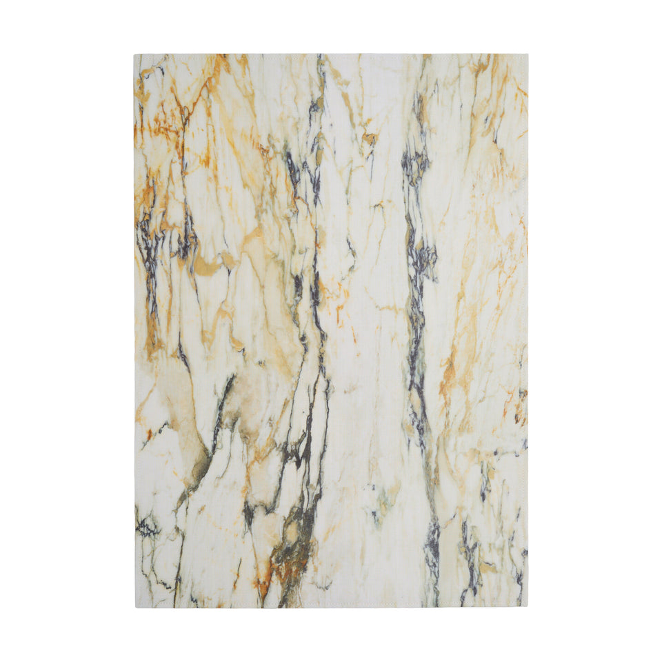 Marble / Gold woven floor mat by Chilewich, studio view