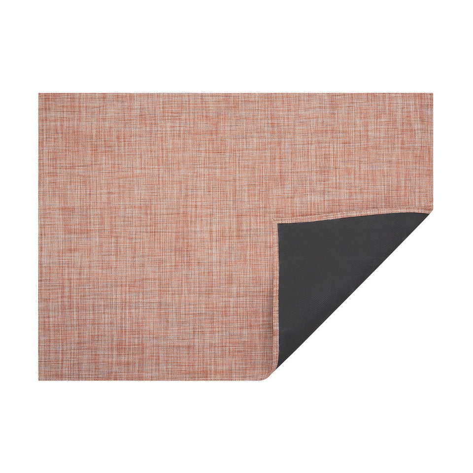 Cinnamon Mini Basketweave woven floor mat by Chilewich, horizontal folded-corner view