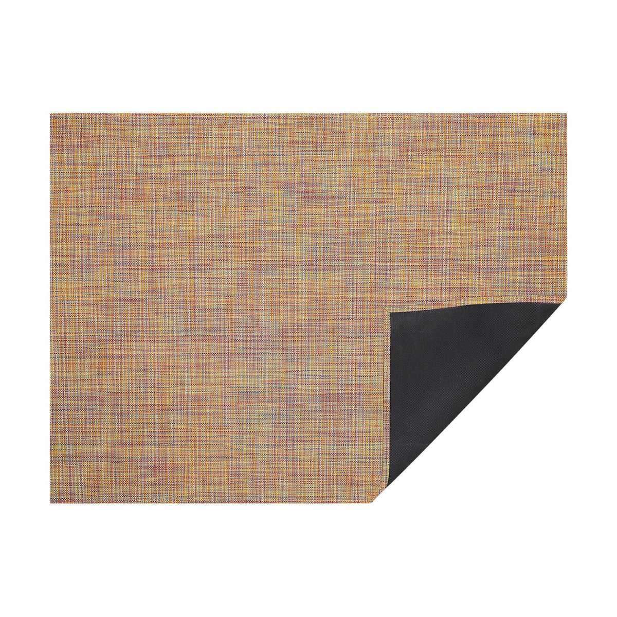 Confetti Mini Basketweave woven floor mat by Chilewich, horizontal folded-corner view