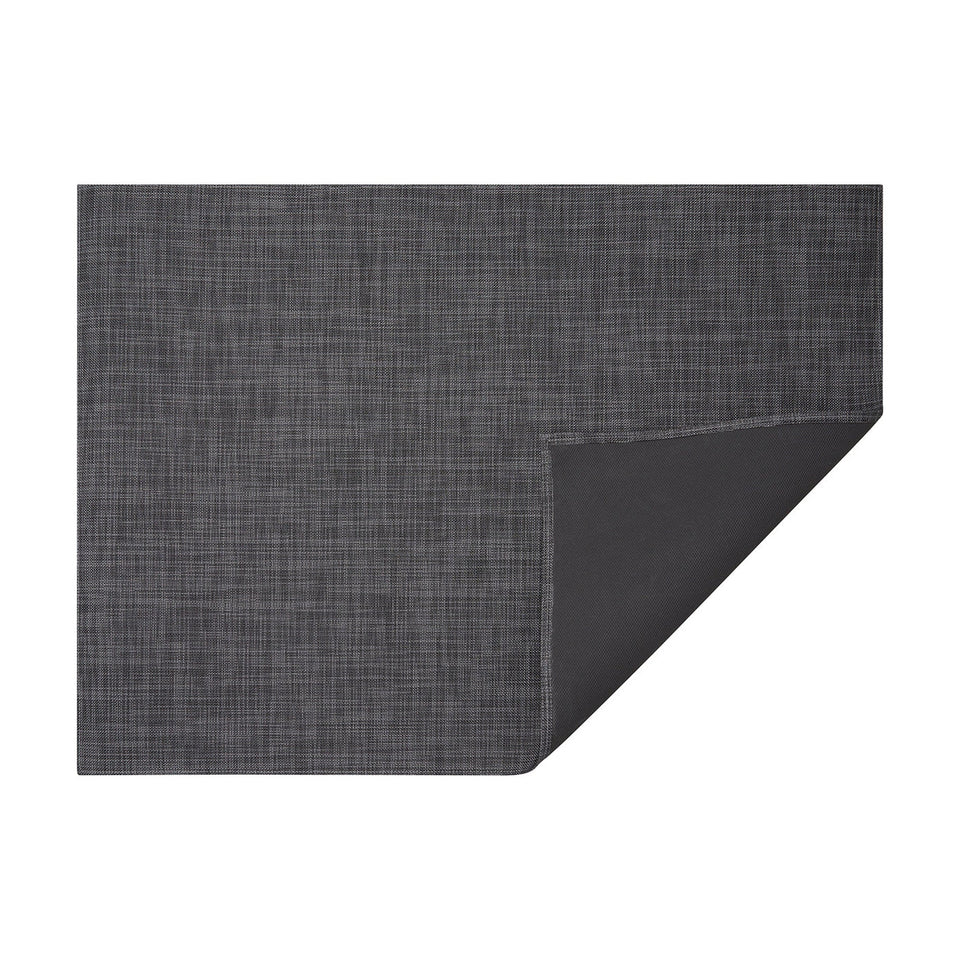 Cool Grey Mini Basketweave woven floor mat by Chilewich, horizontal folded-corner view