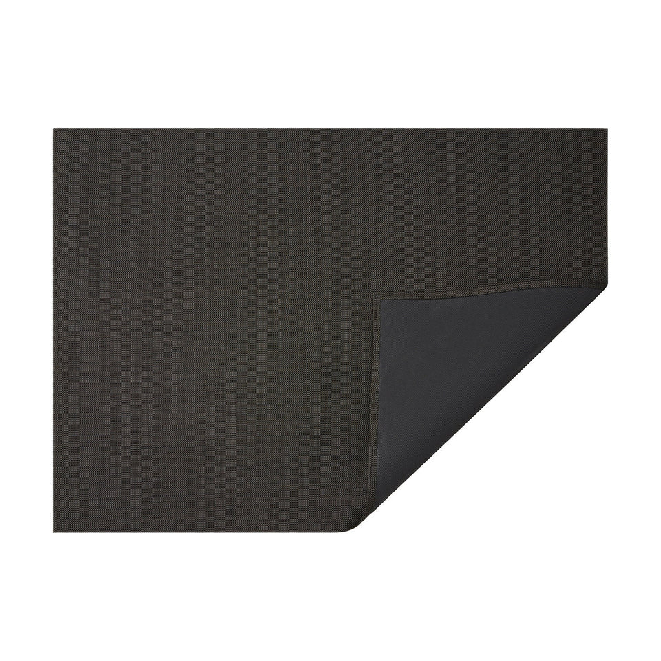 Espresso Mini Basketweave woven floor mat by Chilewich, horizontal folded-corner view