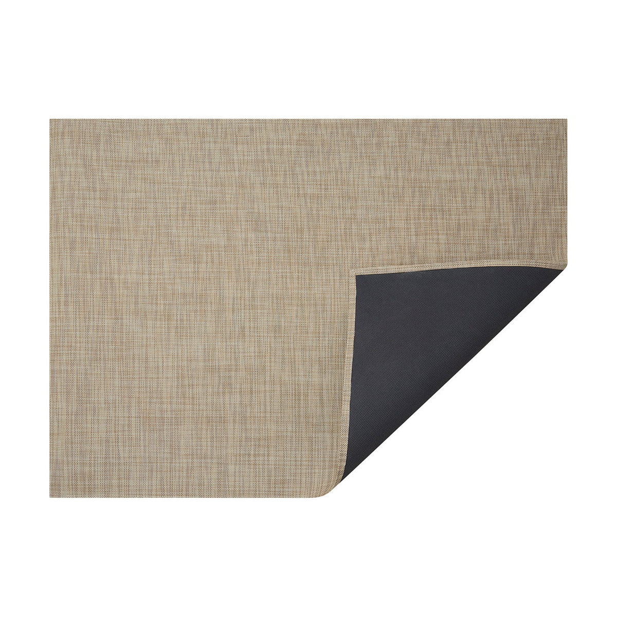 Linen Mini Basketweave woven floor mat by Chilewich, horizontal folded-corner view