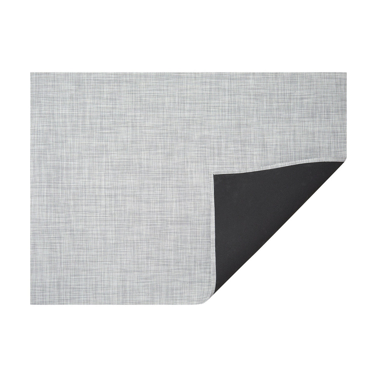 Mist Mini Basketweave woven floor mat by Chilewich, horizontal folded-corner view