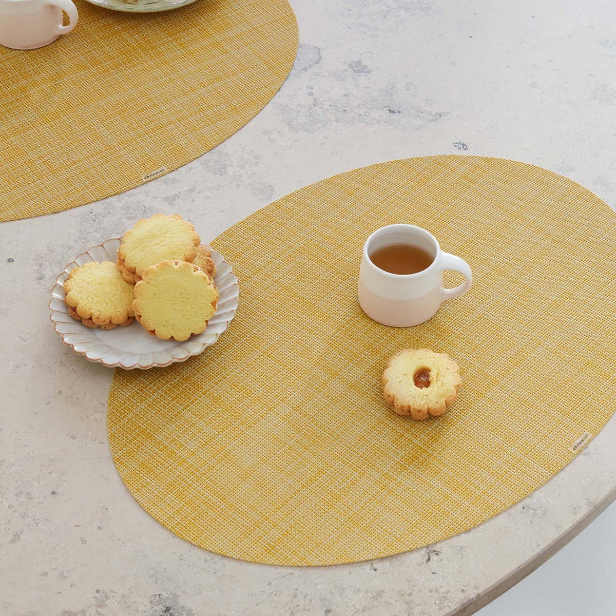 Chilewich Mini Basketweave placemat in Ochre, lifestyle detail