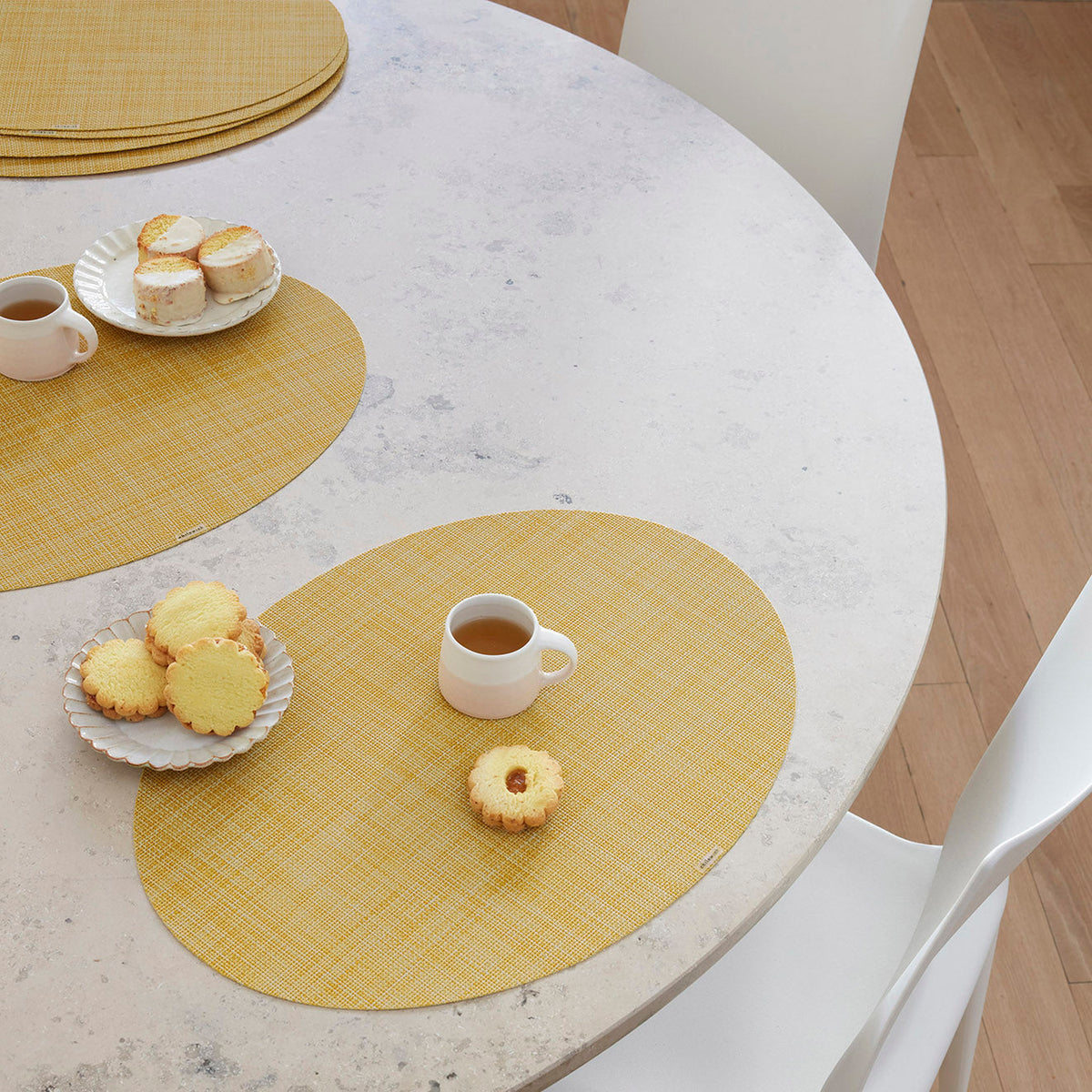 Chilewich Mini Basketweave placemat in Ochre, lifestyle detail
