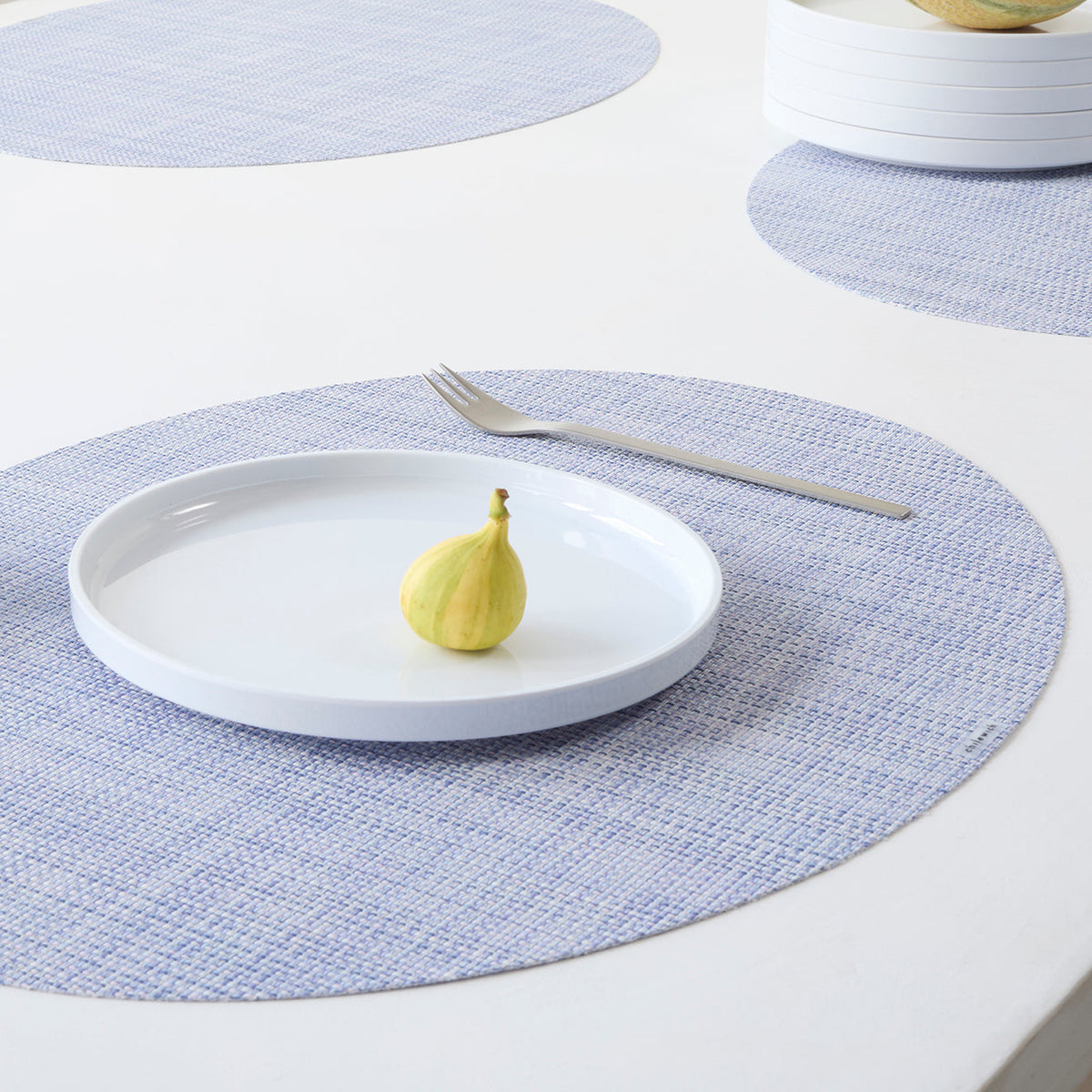 Chilewich Mini Basketweave placemat in Periwinkle, lifestyle detail
