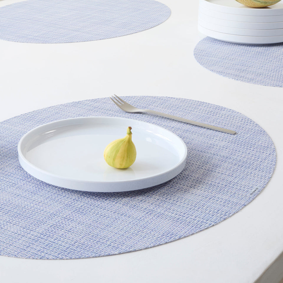 Chilewich Mini Basketweave placemat in Periwinkle, lifestyle detail
