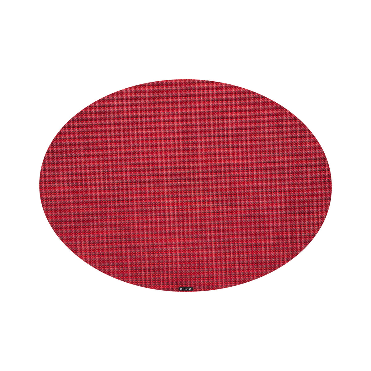 Chilewich Mini Basketweave oval placemat in Scarlet, viewed from above on a white background