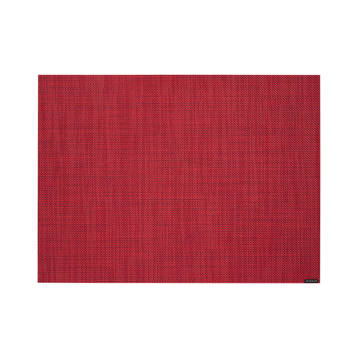 Chilewich Mini Basketweave rectangle placemat in Scarlet, viewed from above on a white background