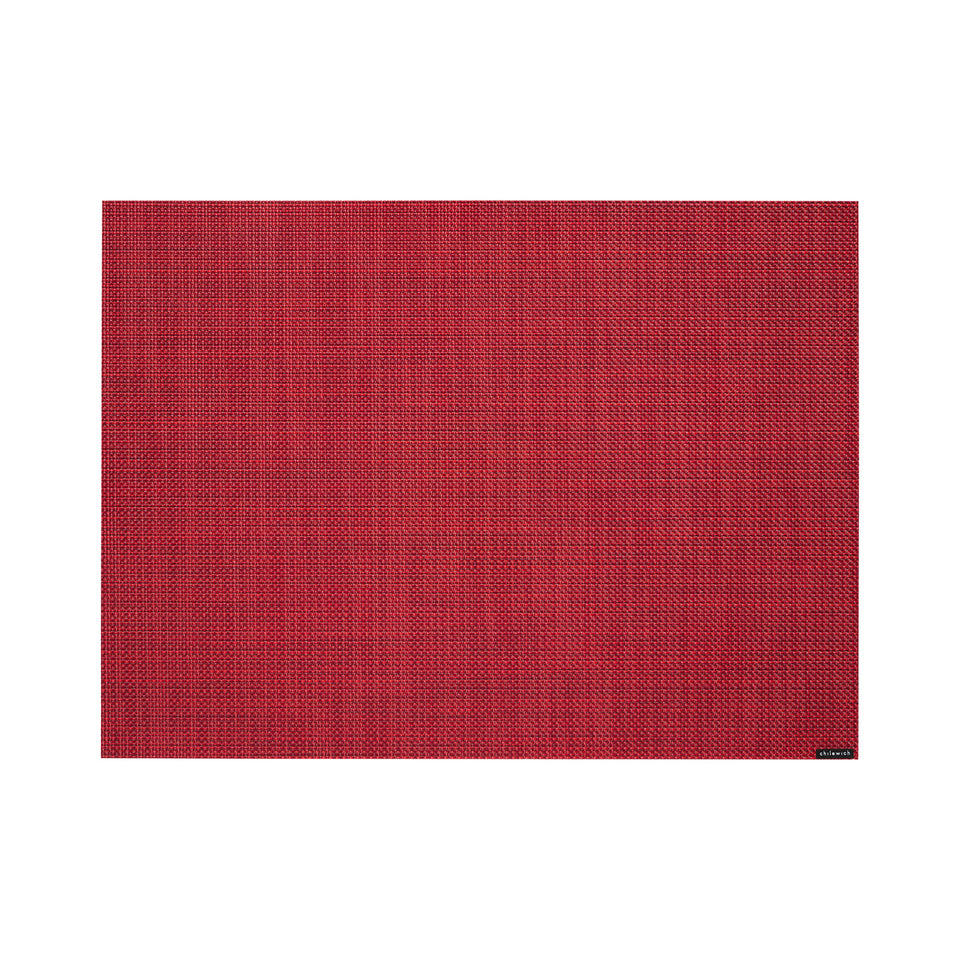 Chilewich Mini Basketweave rectangle placemat in Scarlet, viewed from above on a white background