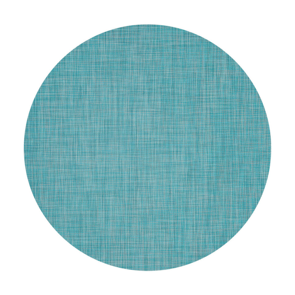 Mini Basketweave / Turquoise woven floor mat by Chilewich, studio view