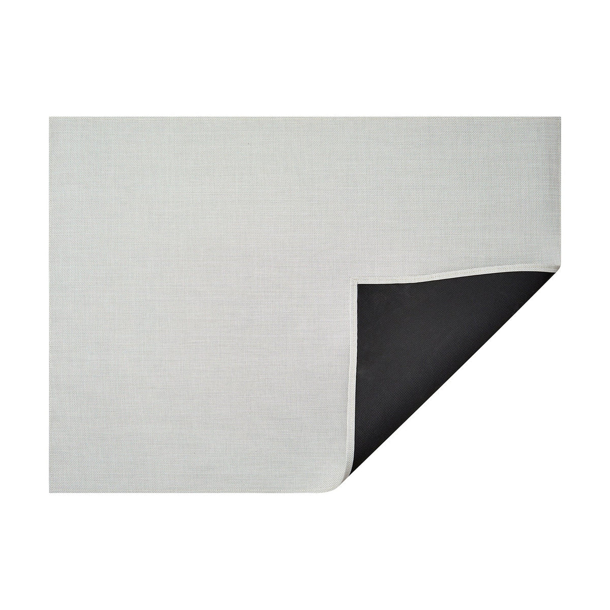 White Mini Basketweave woven floor mat by Chilewich, horizontal folded-corner view