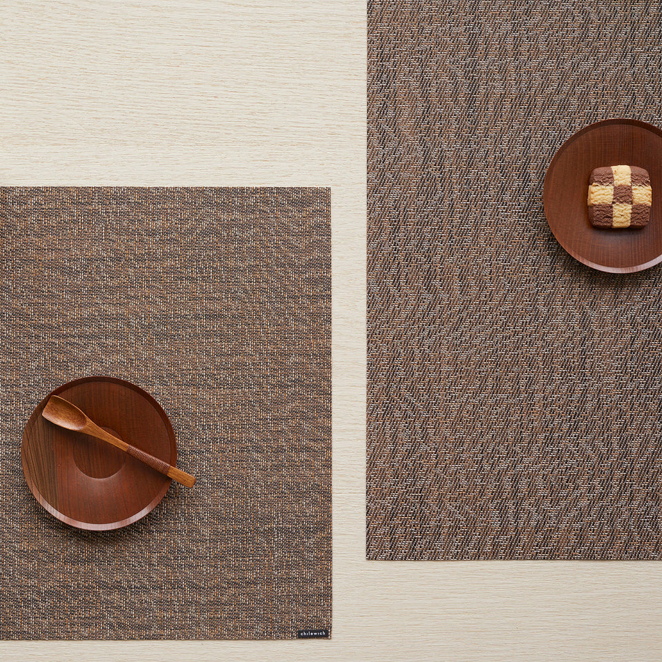 Chilewich Moiré placemat in Mocha, lifestyle detail