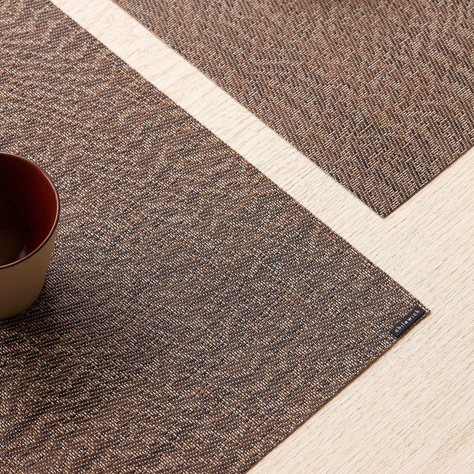 Chilewich Moiré placemat in Mocha, lifestyle detail